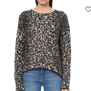 360 CASHMERE Leopard Print Tipped Cashmere Sweater Size M